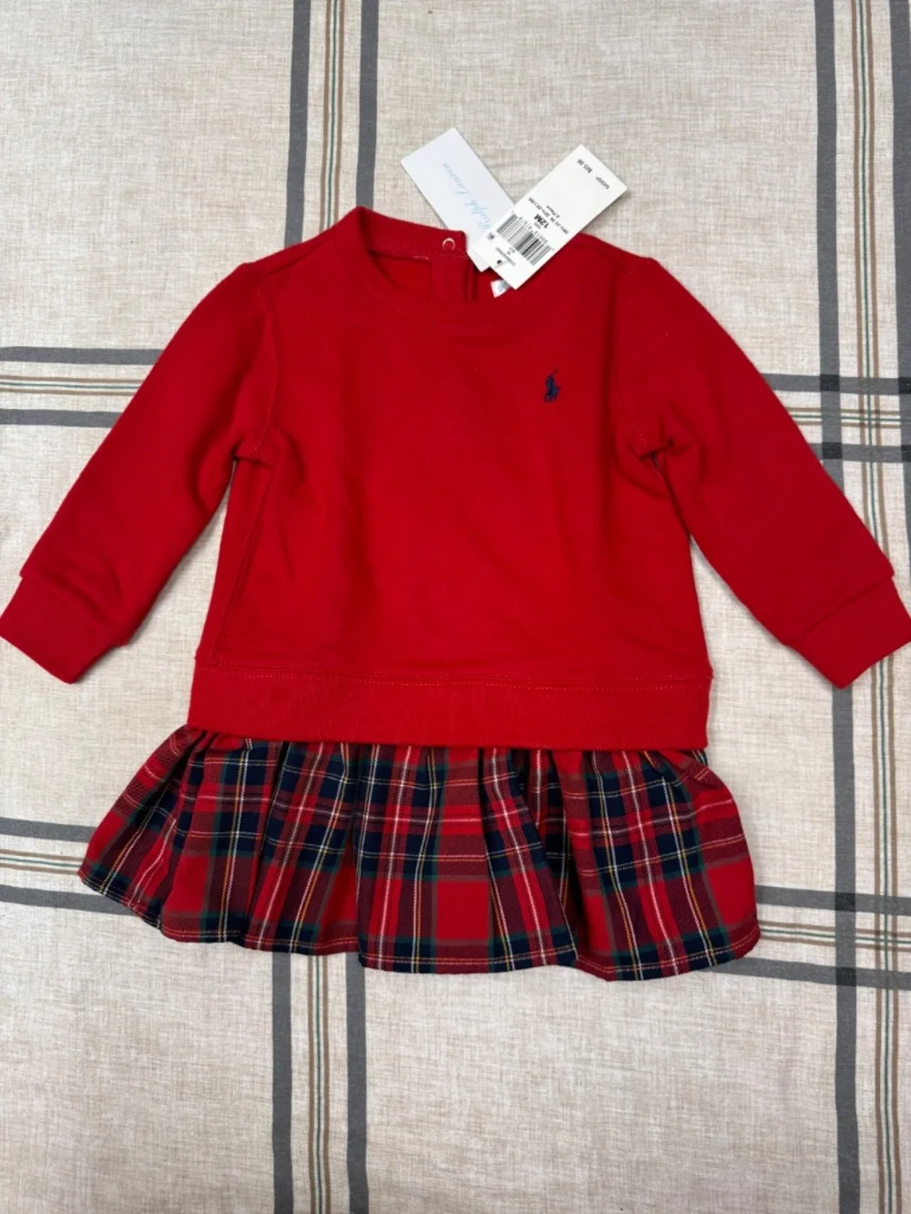 NWT Ralph Lauren Baby Girl 12M Red Tartan Plaid Holiday Christmas Dress